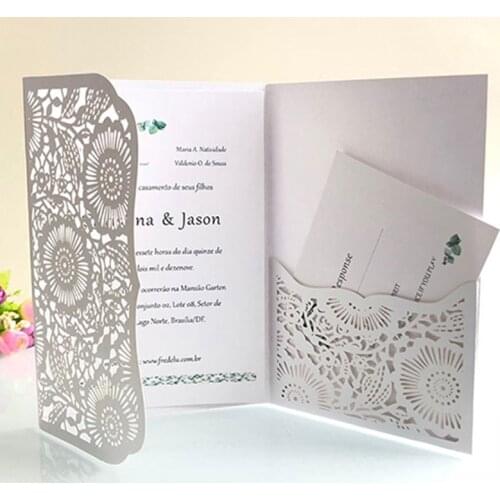 50pcs Laser Cut Wedding Invitation Card Personalized Business With RSVP Card Pocket Greeting Cards Party Wedding Decoration