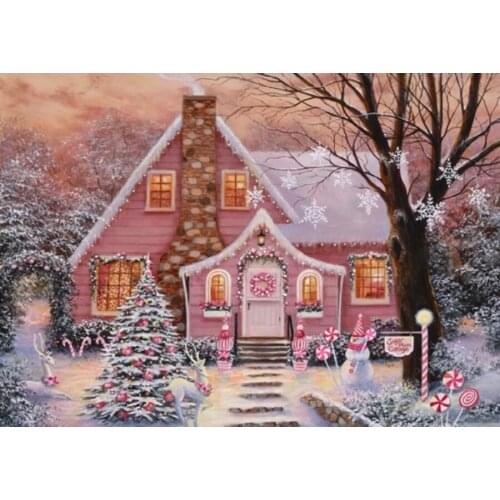 Diy full square round drill diamond painting pink house mosaic embroidery 5d cross stitch kits winter landscape decor AA2410