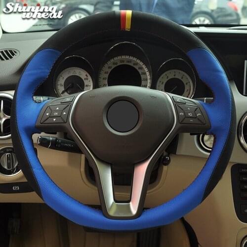 Shining wheat Black Suede Blue Leather Car Steering Wheel Cover for Mercedes Benz A-Class 2013-2015 B-Class 2011-2014 CLA-Class