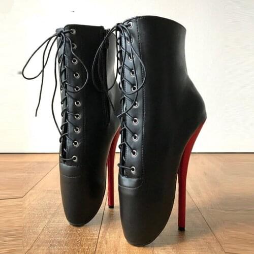 Hot Matt Black Ankle Boots Ultra High Heel 18cm/7" Stilleto Lace Sexy Fetish Ballet Shoes Ankle Ballet Shoes For Women