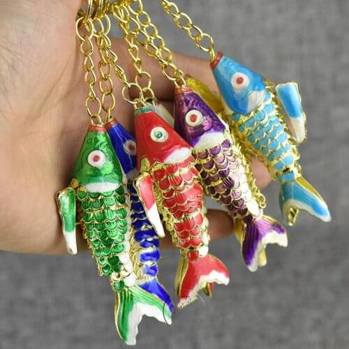 5.5 8.5cm Sway Lifelike Enamel Koi Fish Keychain Keyring Cloisonne Carp Charm Cute Key Chains for Women Men Gift with box