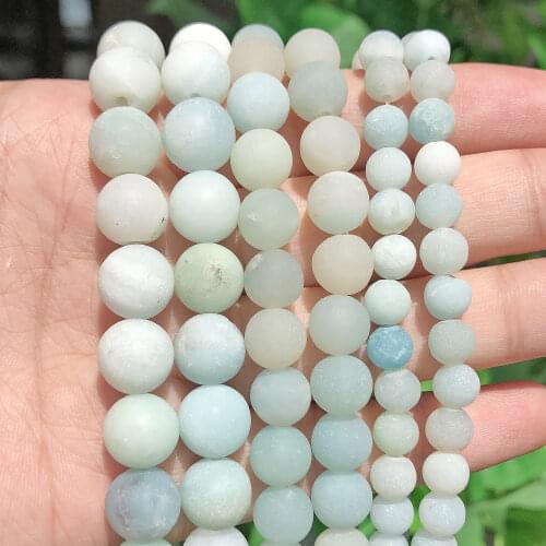 Natural Matte Blue Amazonite Minerals Beads 4/6/8/10/12mm Round Loose Stone Beads for Jewelry Making DIY Bracelet 15"