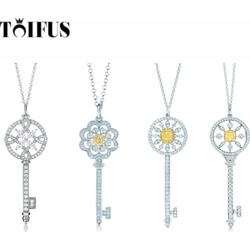 TIF Sterling Silver Sweater Chain Super Classic Diamond Key, Gift For Girlfriend And Best Friend