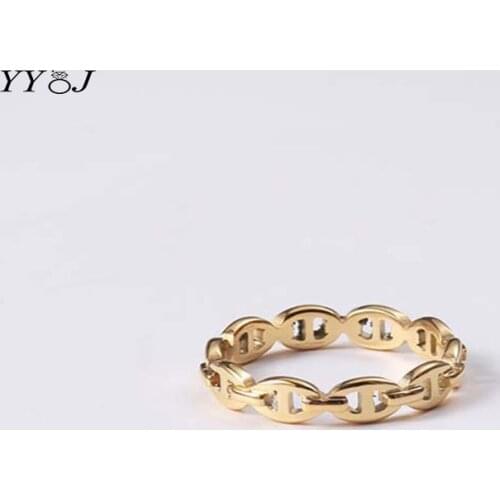 Coffee bean chain stainless steel ring for women gold plated pig snout chain minimalist ring dainty fashion jewelry 2021