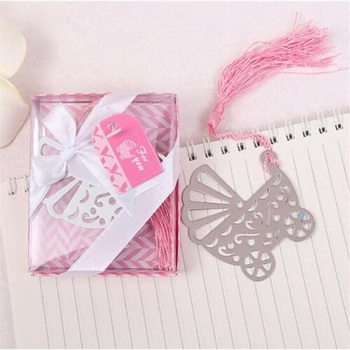 Baby cart bookmarks Christening Baptism and Back To School gift pink and blue gift box wedding favor Child birthday 50pcs