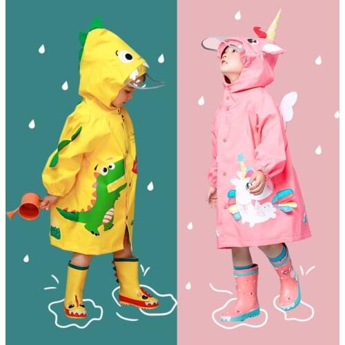 Children raincoat boys and girls treasure kindergarten dinosaur raincoat poncho cute cloak-style schoolbag bit pupils rain gear