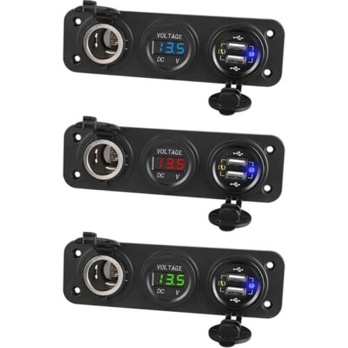 Dual QC3.0 USB Car Fast Charger LED Voltmeter 12V 24V Outlet Power Socket Panel
