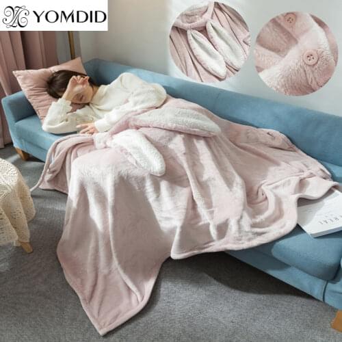 YOMDID Wearable Cloak Flannel Blanket with Hoodie Cute Bunny Ear Bed Blanket Cape for Adult Child Warm Throw Blanket In Winter