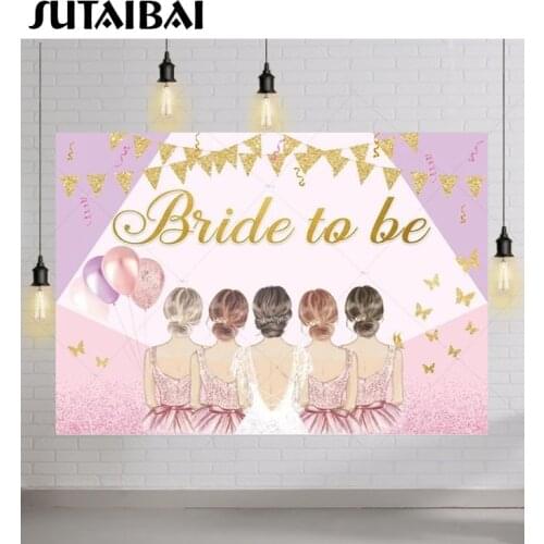 Wedding Backdrop Bride To Be Bridesmaid Pink Gold Balloons Butterfly Decoration Background Photography Photo Studio Photozone