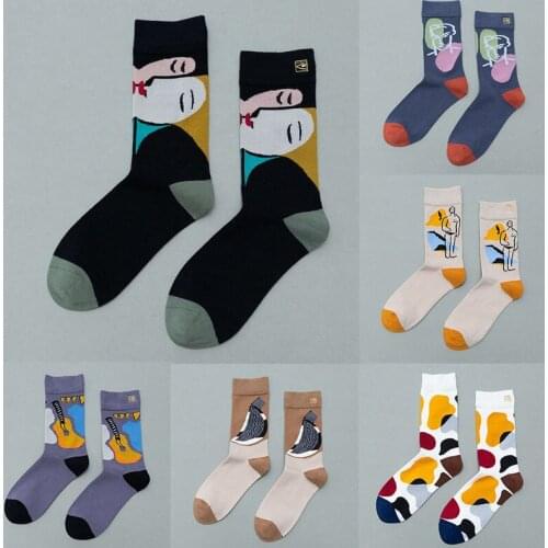 Nice Gift Streetwear Style Graffiti Mid Tube Socks for Women Crew Socks Cotton 1Pair Breathable Harajuku Socks Japanese Style