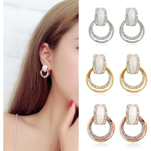 Exquisite Crystal Geometric Round Earrings Double Round Acrylic Marble Earrings Female Popular Bohemian Holiday Style Jewelry