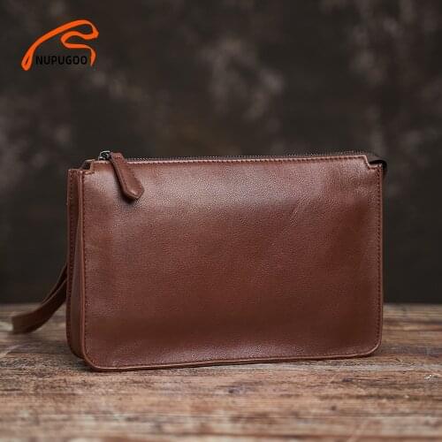 NUPUGOO Business Men Clutch Bag Genuine Leather Black Casual Large Capacity Purses High Quality Wallet Man Bag For 7.9 Inch Ipad