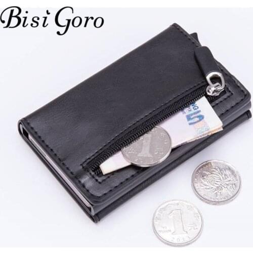 BISI GORO Smart Wallet Vintage PU Leather Coin Purses Magnetic Closing Card Holder Casual Money Bag RFID Blocking Card Wallet