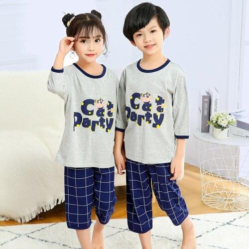 Summer childrens pajamas sets boys sleepwear baby girl clothes cartoon pyjamas kids T-shirt+shorts pijamas cotton nightwear