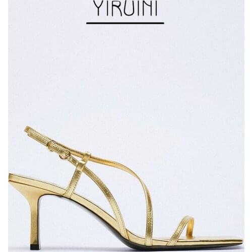 Summer New Style Sandals Gold-plated High-heeled Leather Womens Shoes