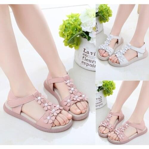 Girls sandals summer 2020 new fashion little girl flower princess shoes Korean soft bottom student beach shoes for 1-16years old