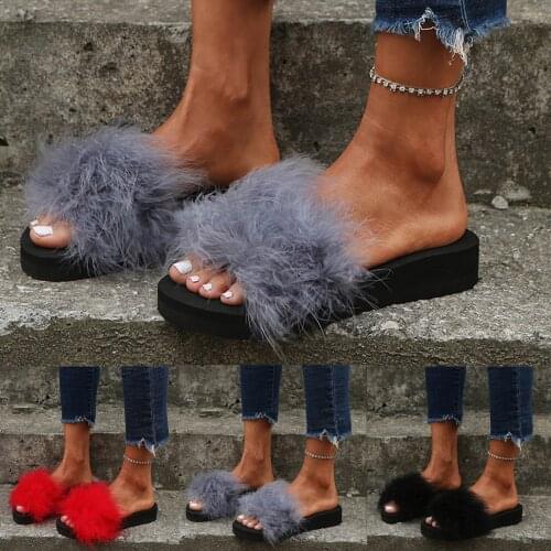 Summer Womens Shoes 2021 Womens Outer Wear Fashionable Furry Flip-Flops Wedge Platform Slippers No-Slip Comfort обувь женская