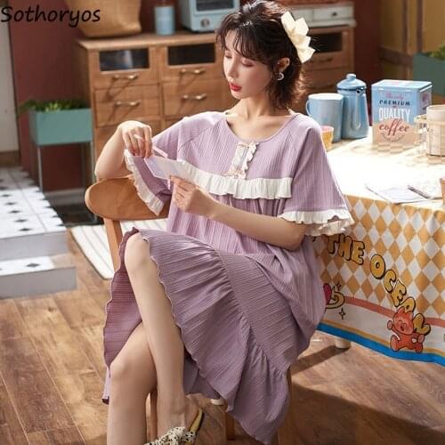 Nightgowns Women Ruffles Plus Size M-4XL Loose Sleepshirts Short Sleeve Casual Sweet Trendy Chic Night Clothing New Sleepwear