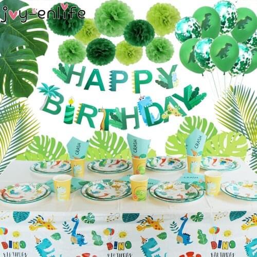 Dino Party Supplies Dinosaur Balloons Disposable Tableware Will One Boy Kids Birthday Party Decorations Jungle Party babyshower
