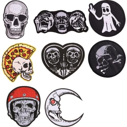Wholesale Bike Moon Skull Patches Embroidery Stripe on Clothes Iron on Punk Style Sticker Diy Appliques Garment Accessories