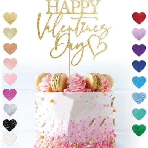 Customised Happy Valentines Day script cake topper, heart cake topper, valentine topper, personalised glitter cake topper