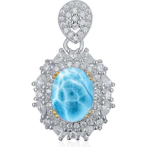 Luxurious 1.50ct Larimar Pendant 925 Sterling Silver Natural larimar jewelry Silver wholesale larimar Jewelry Pendant Necklace