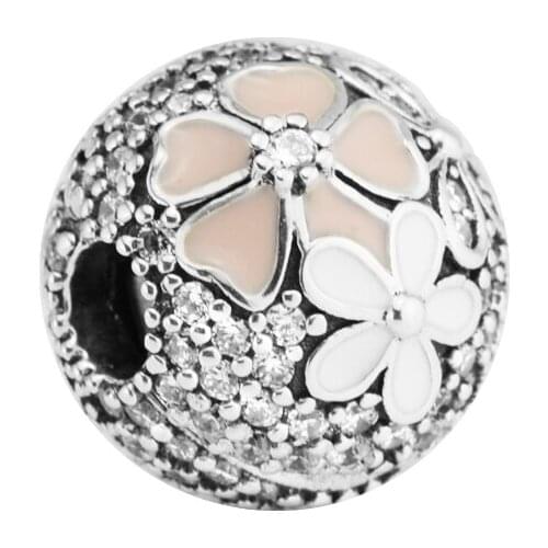 Poetic Blooms Mixed Enamels & Clear CZ Clip Jewelry Making Sterling Silver Jewelry Charms For Woman Fits Beaded DIY BraceletS