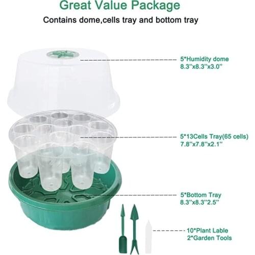 Planting Nursery Pots with 13 hole Mini Greenhouse with Ventilated Cover Seedling Tray for Outdoor Indoor JS22