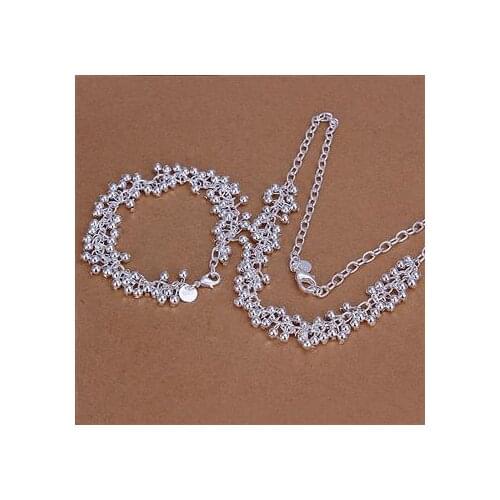 S153 S925 Hot Selling Silver color jewelry set, fashion jewelry set Smooth Grape Ball Bracelet Necklace S153 /alfajcma awxajoea
