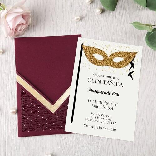 50pcs Burgundy laser cut Wedding Invitations with Envelope Customized Party