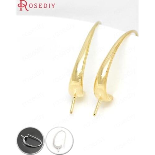 10PCS Earring Height 25MM 24K Gold Color Plated Brass Half Hole Beads Earring Hooks High Quality Jewelry Findings Accessories