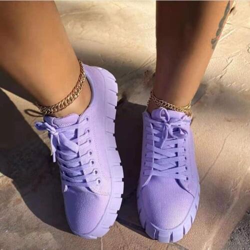 Women Sneaker Light Fashion Breathble Vulcanized Shoes Platform Lace Up Casual Solid Color Shoes Non-slip Canvas Shoes 2021 New