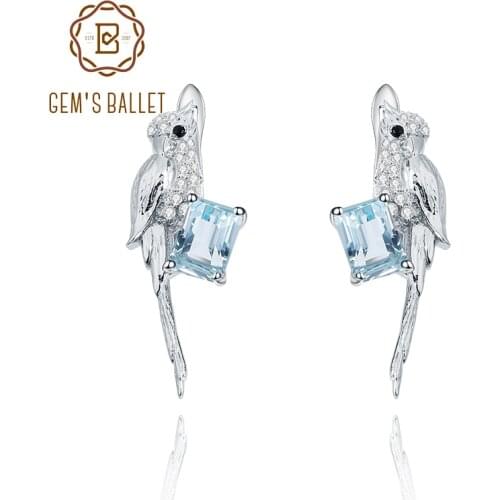 GEMS BALLET 925 Sterling Silver Statement Earrings Natural Blue Topaz Gemstone Handmade Bird Animal Drop Earrings For Women