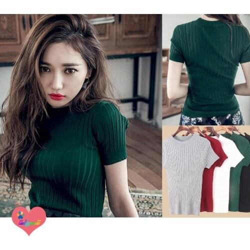 Women Tops Knitted T-Shirt Turtle Neck Baju Cantik Casual Slim Tight Fit Clothing