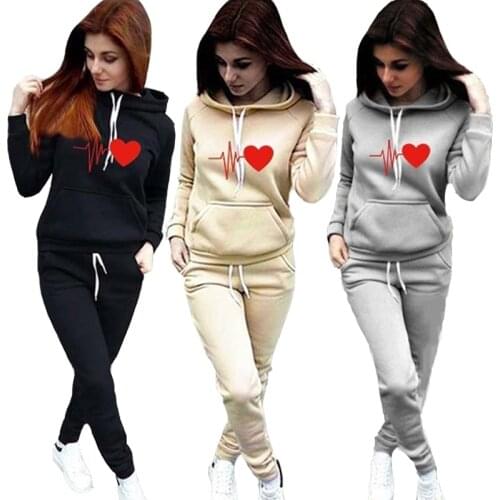 Women Tracksuit Hoodies+Pants 2 Piece Set 2019 Autumn Winter Casual Printed Sportswear Suits Sweatwear Outfits