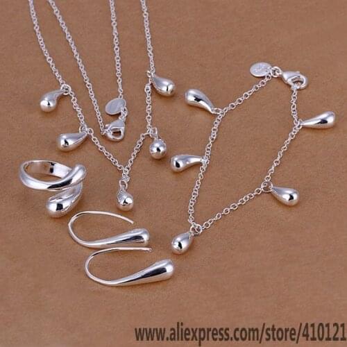 S218 Hot Sale Silver Color Fine Jewelry Sets For Women Fashion Jewelry Charms Fashion Droptear Ring Earrings Bracelet Necklace