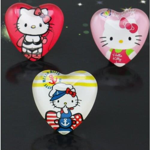 10pcs/lot 25mm Cartoon Cat Handmade Photo Peach Heart Shape Glass Cabochons&Glass Dome Cover Pendant Cameo Settings