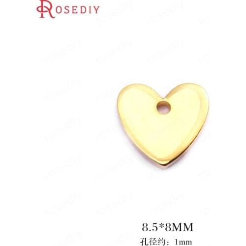 34400)20PCS 8.5*8MM Hole 1MM 24K Gold Color Brass Heart Shape Charms High Quality Diy Jewelry Findings Accessories