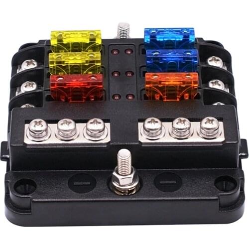 6-Way Waterproof Fuse Block,with LED Indicator 12 Circuits with Negative Marine Fuse Box for Dc 12/24V Car Boat RV Truck