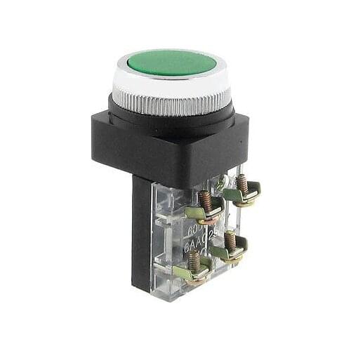 AC 600V 6A Green Sign Momentary Flat Push Button Switch Non Lock DPST 1 NO 1 NC