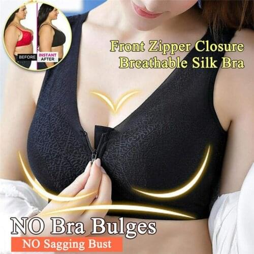 Lingerie Seamless Push up Bras for Women Front Zipper Closure Wireless Bra Breathable Lace Underwear