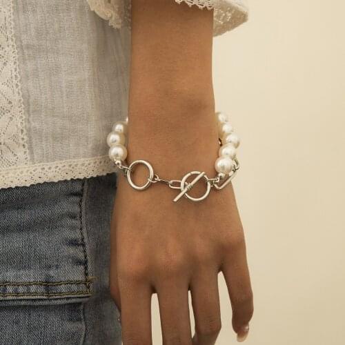 Retro Fashion Hollow Geometric Chain Bracelet Temperament Imitation Pearl Beaded Bracelet European and American Style Jewelry