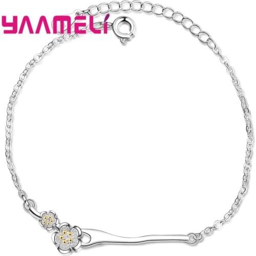 Pure Metal 925 Sterling Silver Bangle Bracelets for Wedding Engagement Plum Blossom Design Brides Bridemaids Bridal Jewelry