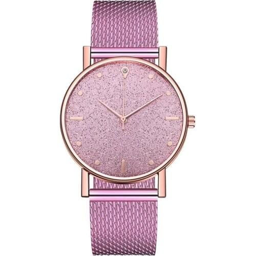 Fashion Womens Watches Fashion Casual Starry Shiny Round Dial Silicone Mesh Strap Quartz Watch Gift Ladies Luxury Wrist Watch