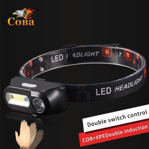 COBA led sensor headlight 2000LM waterproof 8 modes plastic shell cob usb rechargeable 18650 battery fishing Independent switch