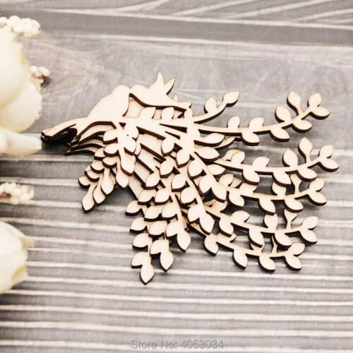 Wooden Tree branch with birds seatedShape Wood branches with leaves Cutout Craft Decoration Gift Decoupage