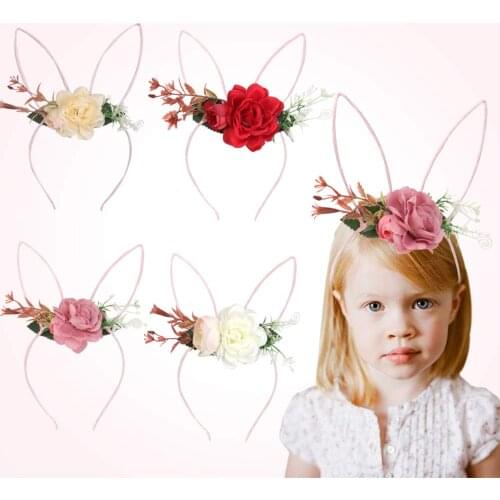 Newborn Baby Simulation Fabric Flower Headbands for Girls Handmade Rabbit Ears Hairbands Baby Toddler Festival Party Headbands