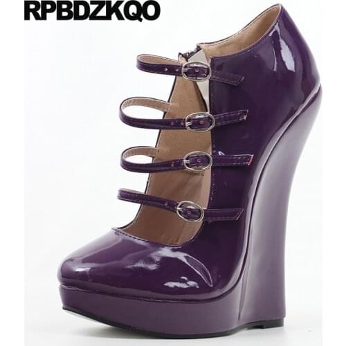 12 44 wedge round toe fetish shoes exotic dancer gothic strappy pumps women plus size 13 45 18cm sexy high heels crossdresser