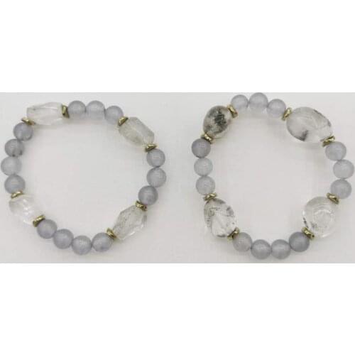 Freeform Phantom Quartz Bracelet Natural Faceted Irregular Gemstones Grey Jasper Gold Hematite Elastic Unique Women Men Bracelet
