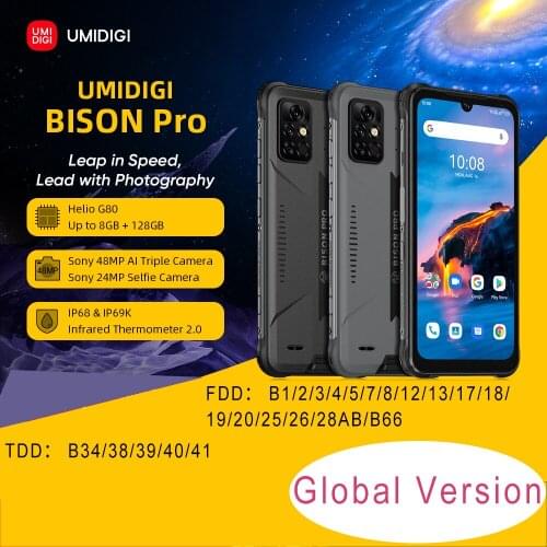 Global Version UMIDIGI BISON Pro Smartphone 128GB IP68/IP69K Helio G80 NFC 48MP Camera 6.3"FHD+ Screen 5000mAh Android 11